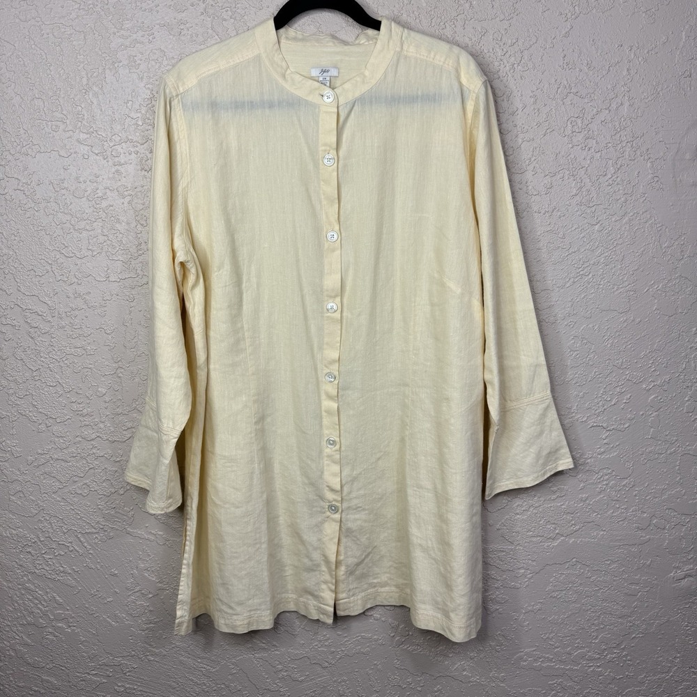 J. Jill Button Up Shirt Womens 2X Butter Yellow Linen/Cotton Coastal Long Tunic